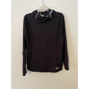 FILA Womens Black Hoodie Sweater Size Large Midweight Pullover Logo Long Sleeve